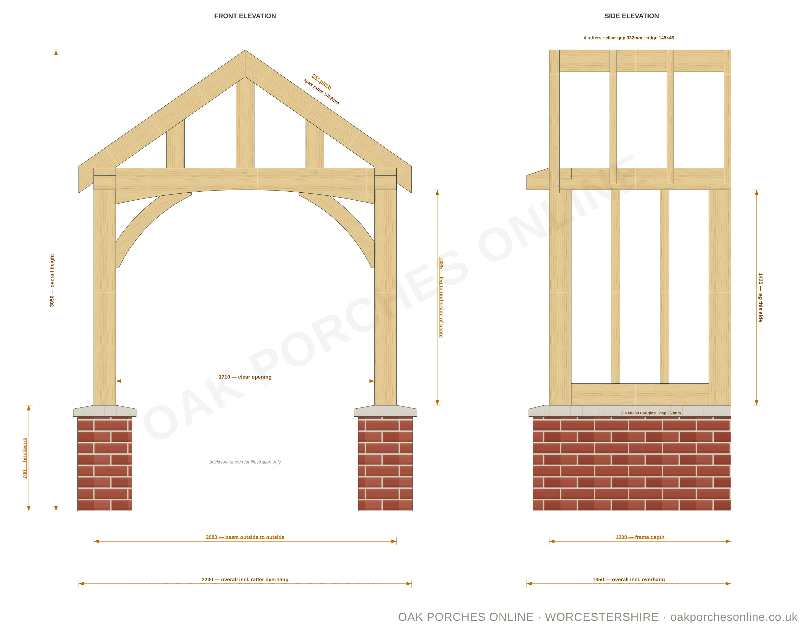 The Broadway — setting-out drawing at 2000 × 1200 mm, front and side elevations