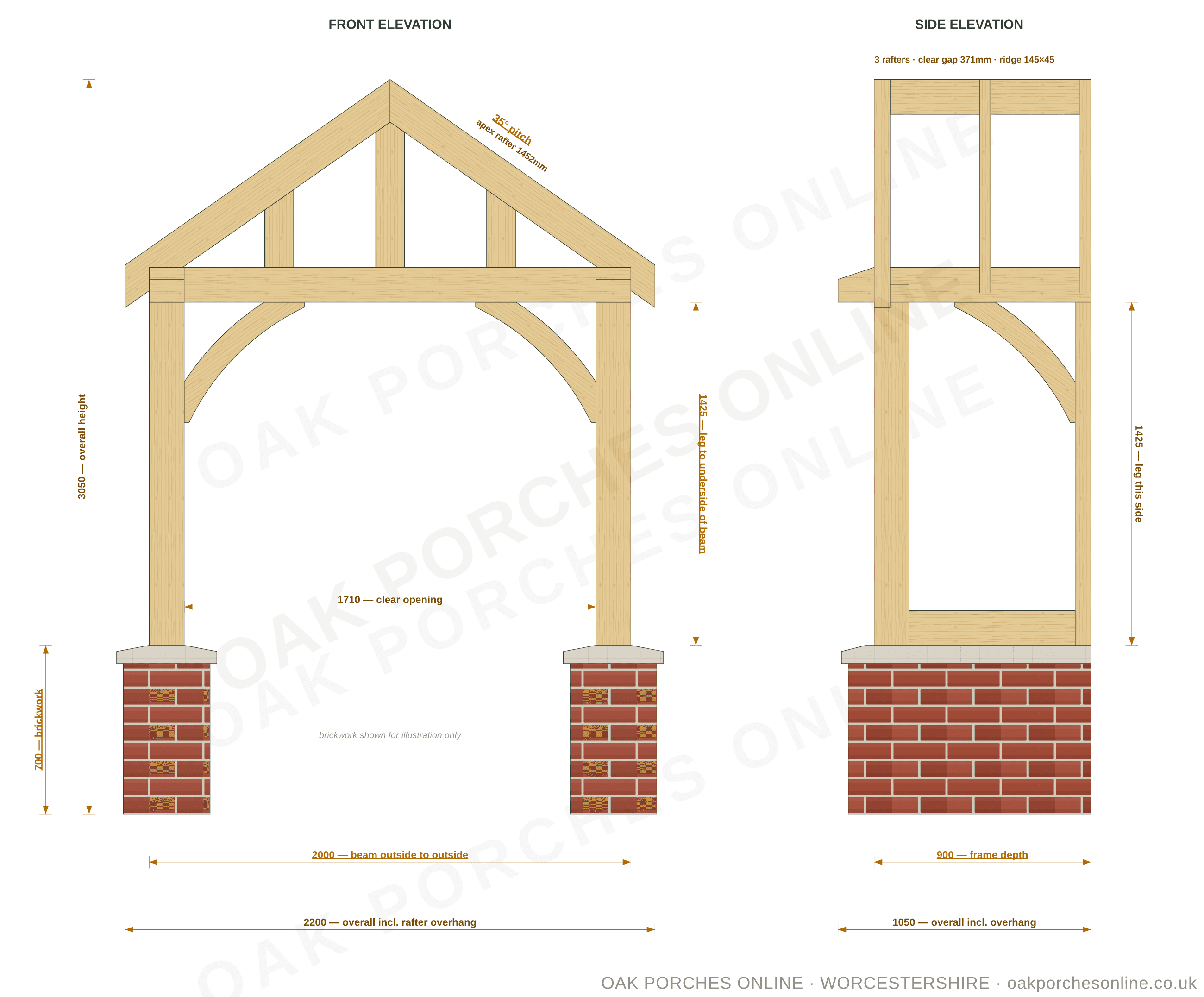 The Hartlebury — setting-out drawing at 2000 × 900 mm, front and side elevations