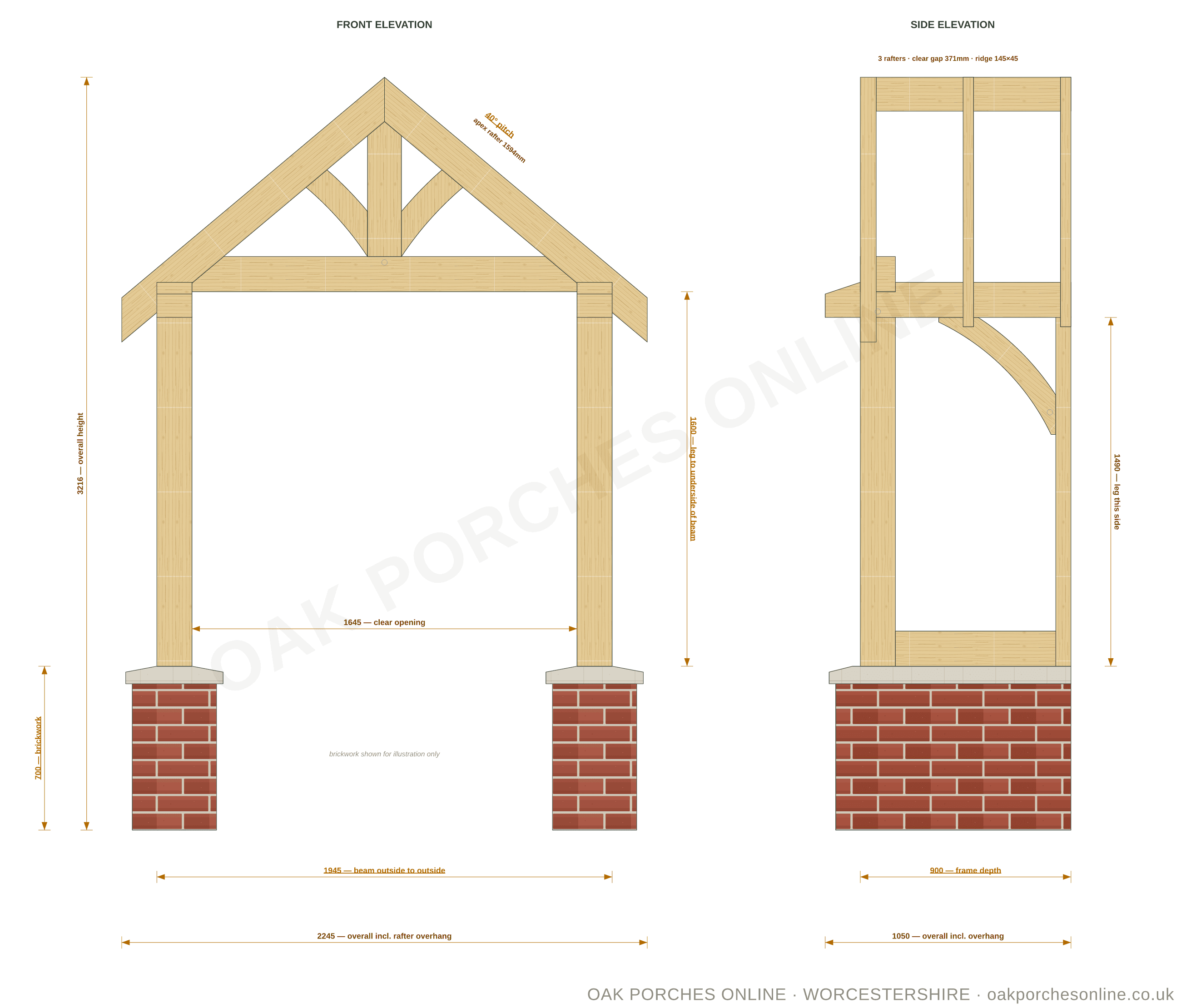 The Romsley — setting-out drawing at 1945 × 900 mm, front and side elevations